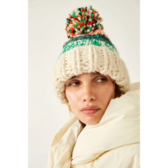 NEW Free People Tide Stripe Knit Pom Beanie Ivory - Picture 5 of 16